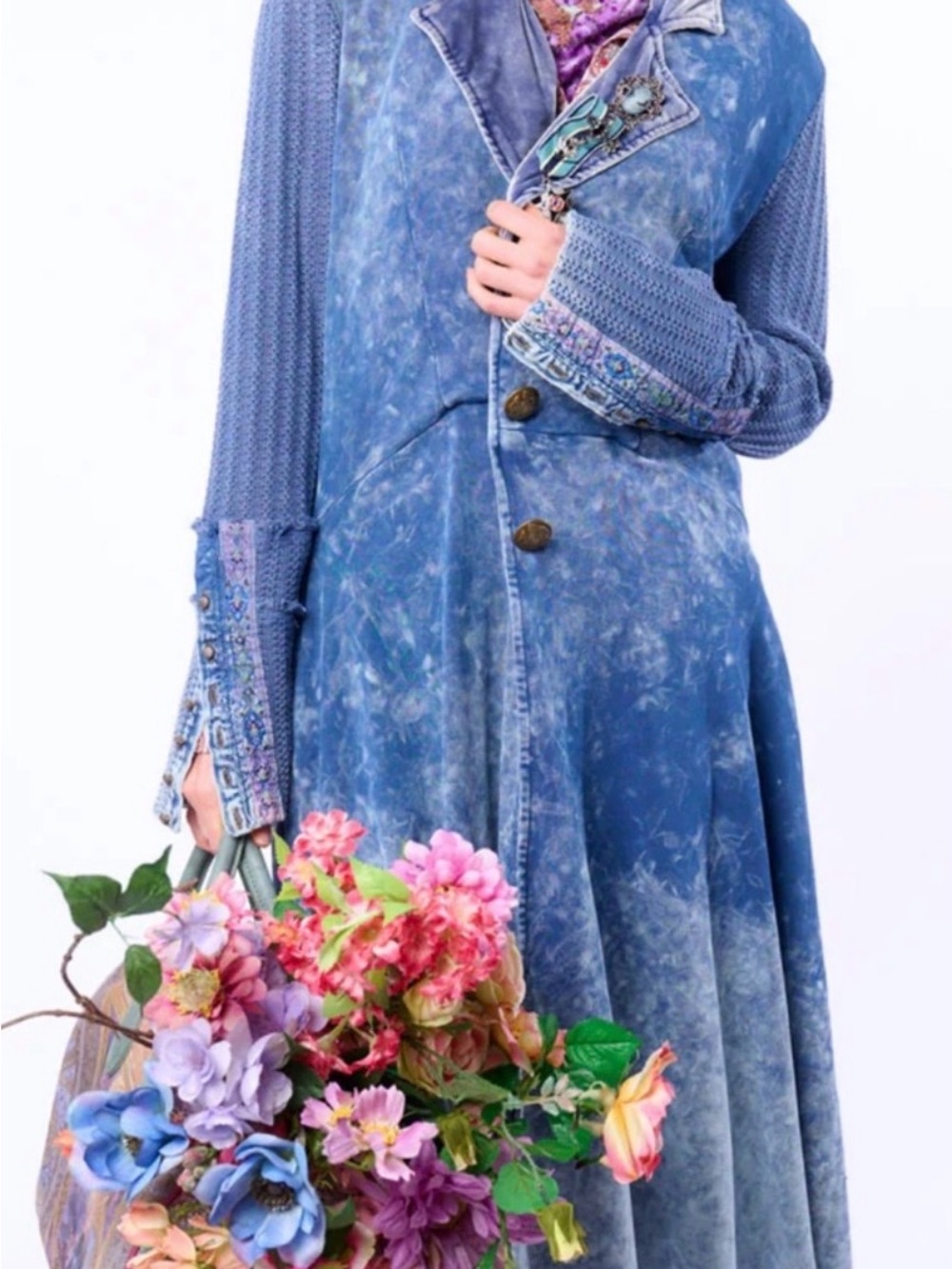 Blue Washed Maxi Dress with Button-Front Detail